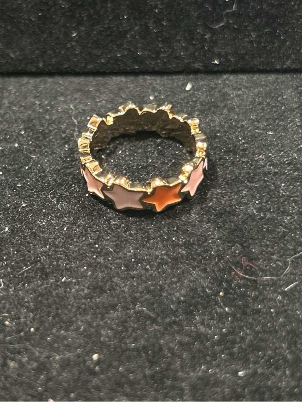 Gold color Star Enamel Band Ring - Pink & Orange